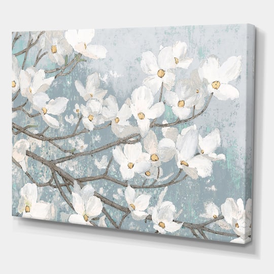 Designart - Blue on Grey Blossoms